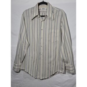 Vtg Kmart Perma Press Mens M 15 Blue Striped Longsleeve Button Up Shirt Retro